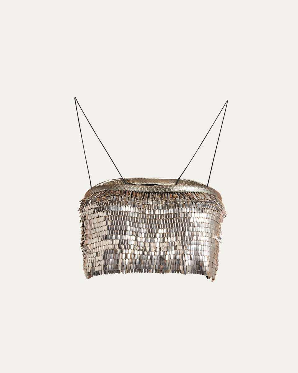 Metal Fringe Embroidered Crop Top